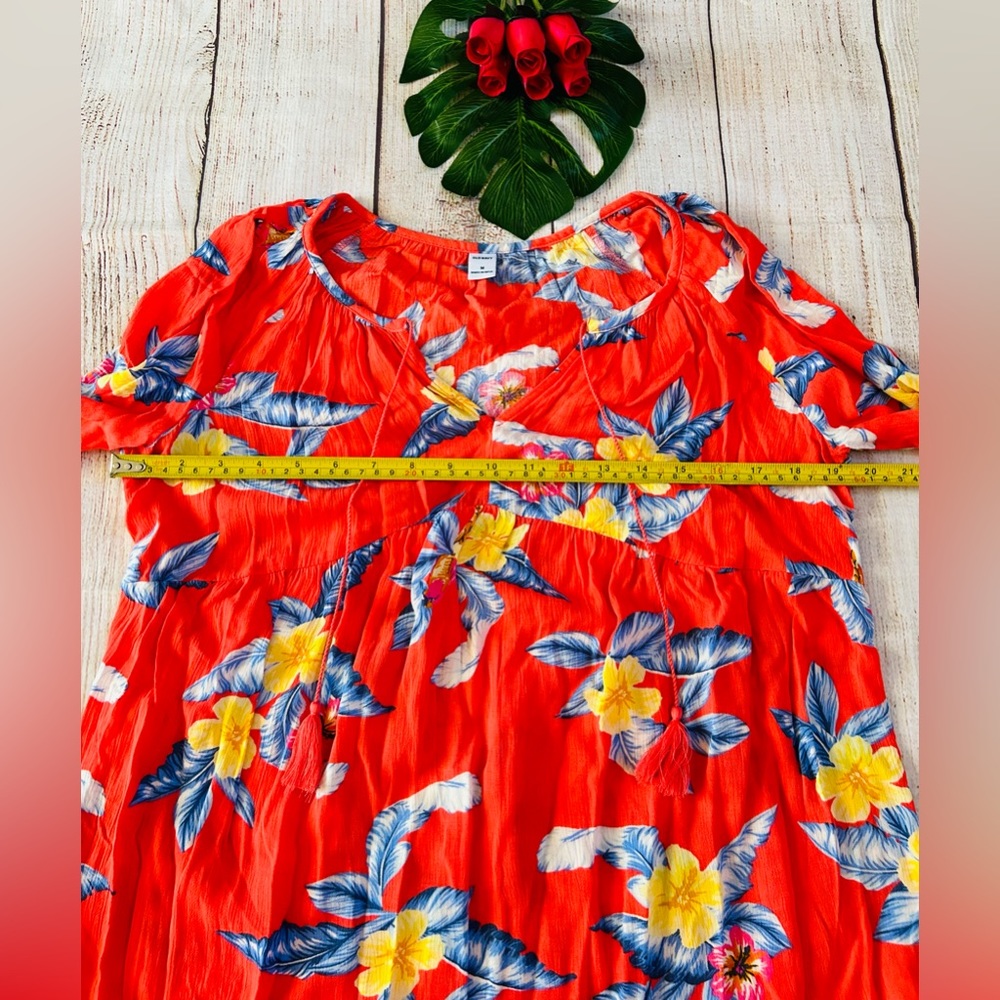 Old Navy Women’s Tropical Floral Peasant Tasseled 3/4 Sleeve Mini Swing Dress M - Picture 7 of 11